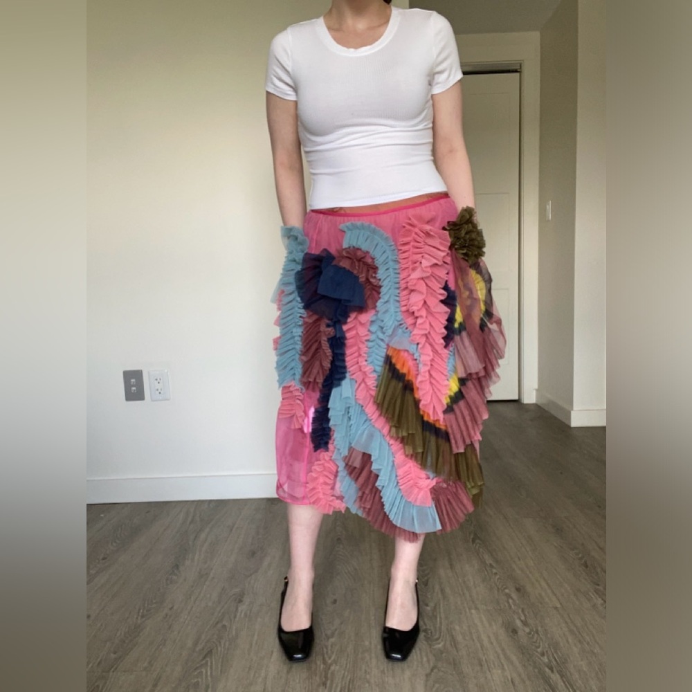 STUNNING Dries Van Noten Tulle-Paneled Ruffled Organza Skirt